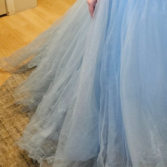 Size 10 light blue long sleeve soft sequin glitter tulle ballgown by Ava Presley - Picture 6 of 13